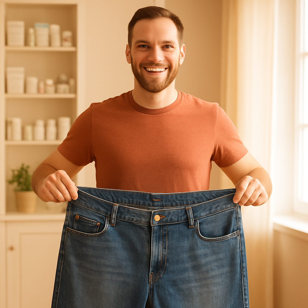 Homem feliz com resultado de emagrecimento